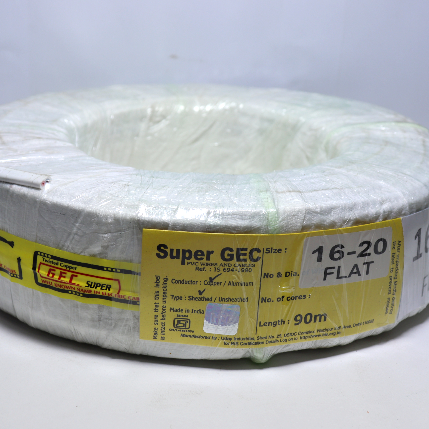 White 16-20 Flat Copper Wire 63 Mtr