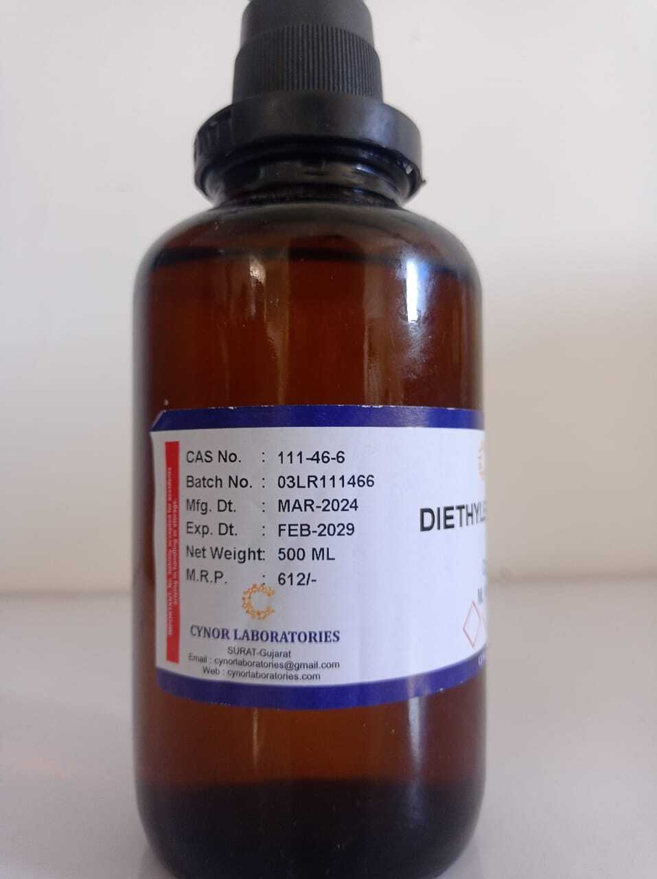 Diethylene Glycol Lr 98.5% (For Synthesis) (500ml) - C4h10o3, Amber Color, 1.118 G/ml Density | Cost Effective, High Purity, Versatile Solvent