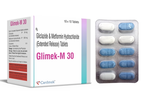 Glimek-M 30 Tab - Glimepiride 1mg, Metformin 500mg, White to Off-White Tablets for Type 2 Diabetes Management