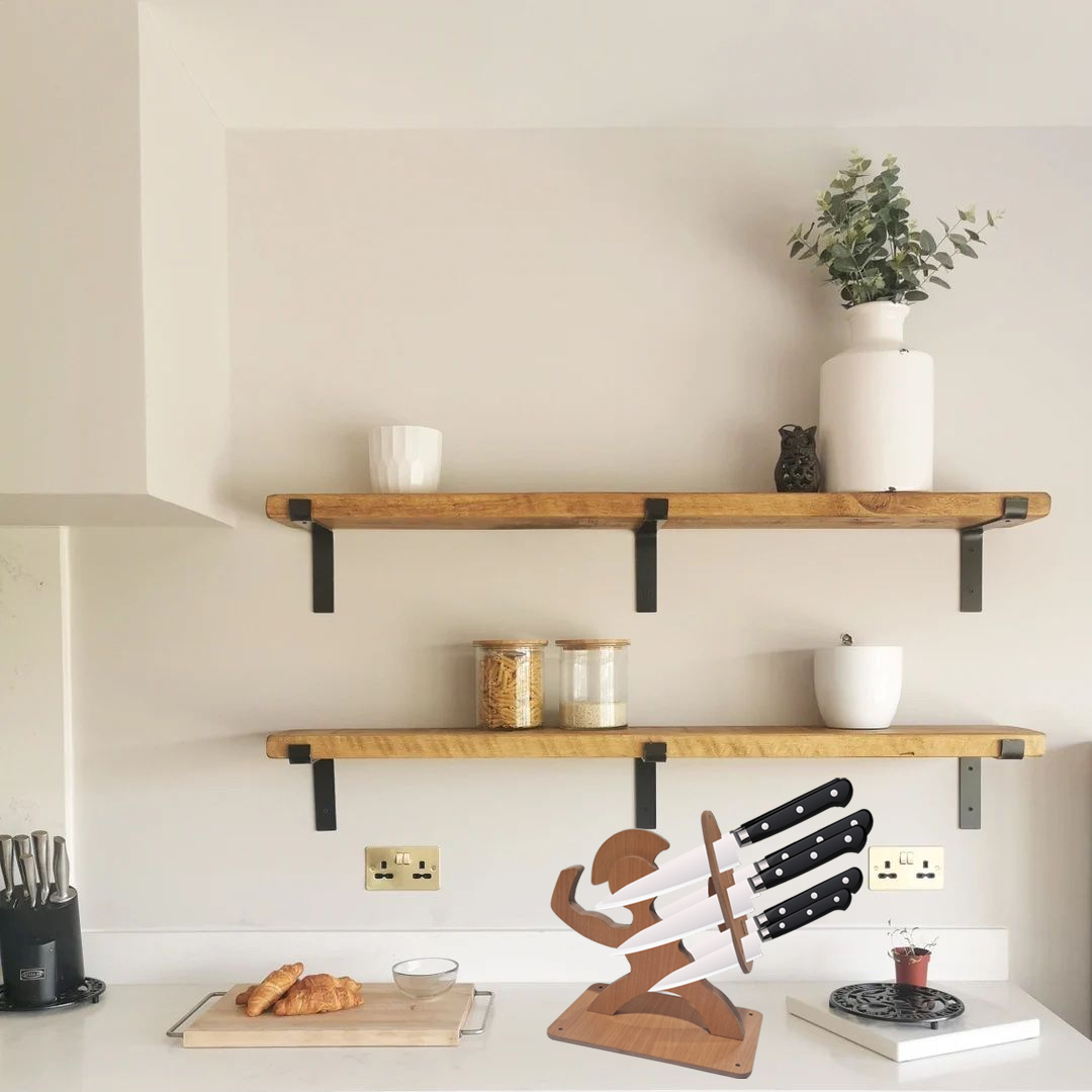 Knife Stand - Mdf Material, Compact Design, Brown Finish | Multiple Slot Sizes For Versatile Knife Storage And Display
