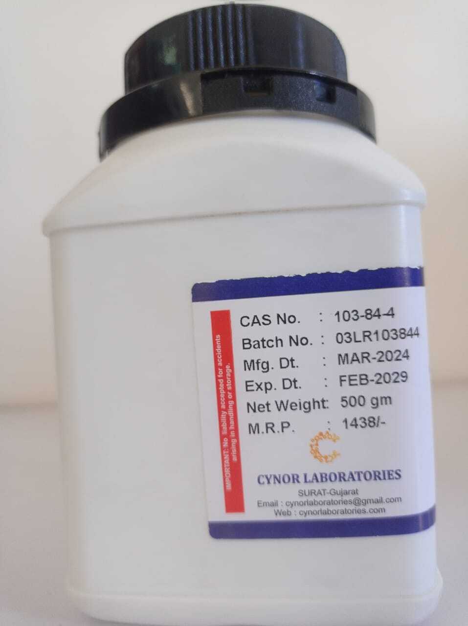 Acetanilide 98.5% Extra Pure (500 Ml) - Solid, C8h9no Chemical Formula, 135.17 G/mol Molar Mass | Accurate Results, High Purity, Lab Grade