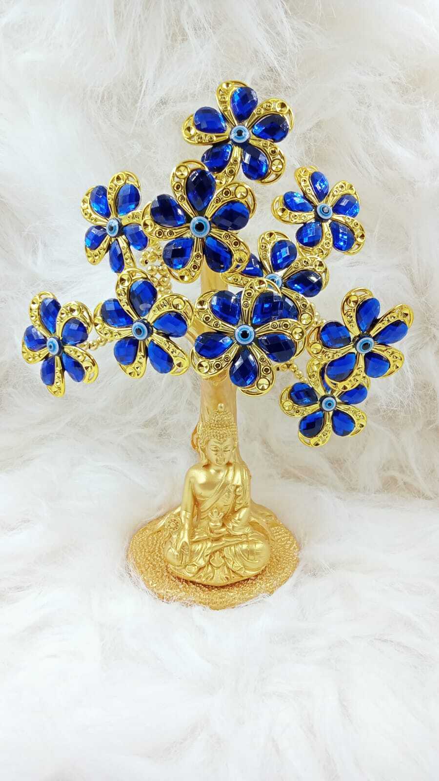 Evil Eye Tree With Lord Budha Statue - Color: Golden And Blue