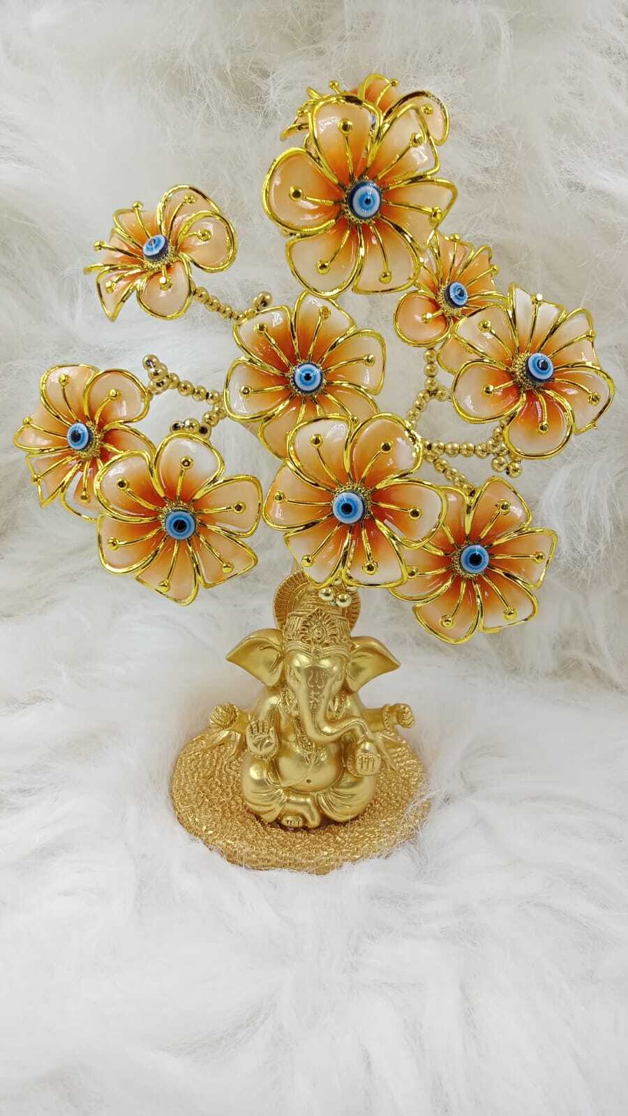 Evil Eye Tree With Lord Ganesha - Color: Golden And Blue