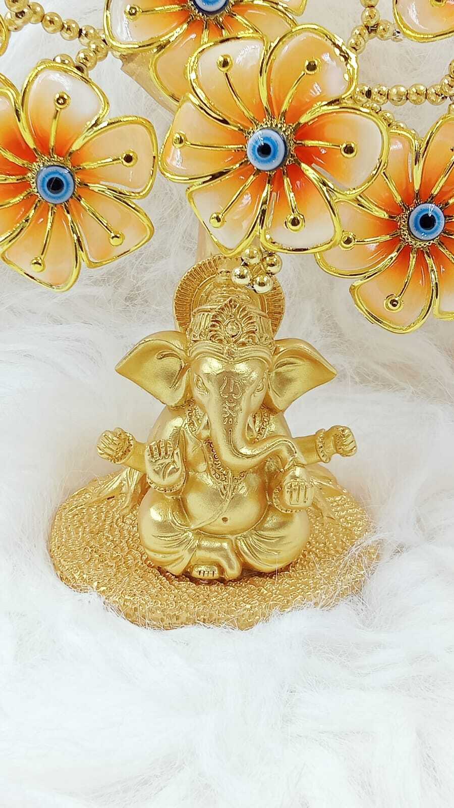 Evil Eye Tree With Lord Ganesha - Color: Golden And Blue