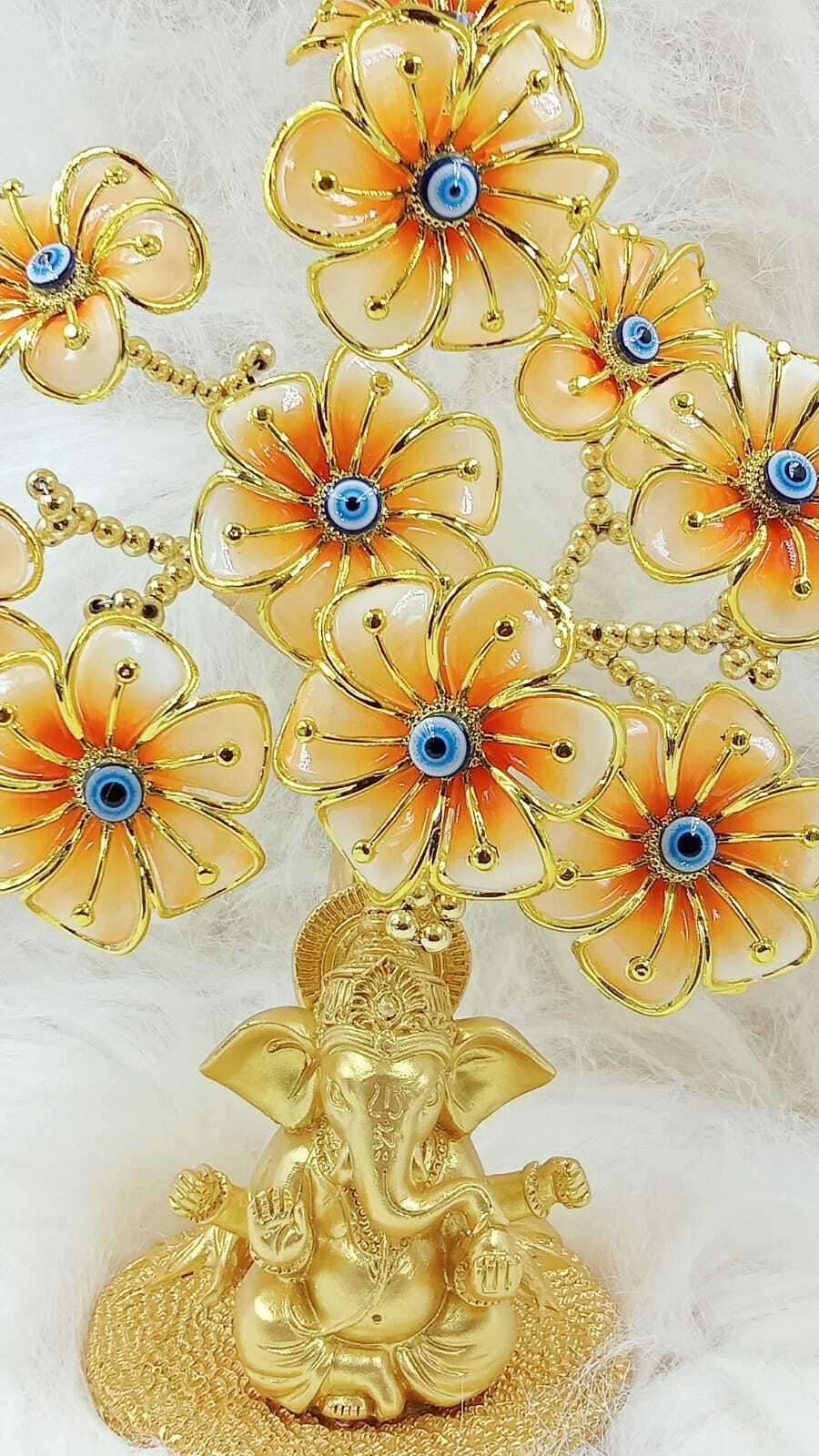 Evil Eye Tree With Lord Ganesha - Color: Golden And Blue