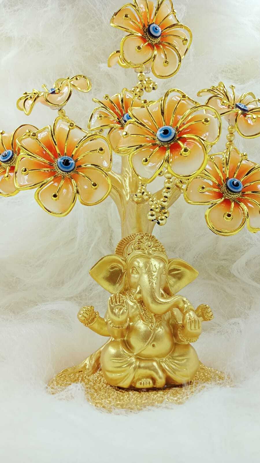 Evil Eye Tree With Lord Ganesha - Color: Golden And Blue