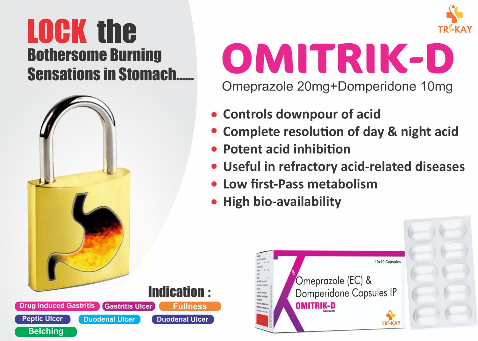 Omeprazole And Domperidone Capsules Ip - 100 Count | Effective Relief From Heartburn, Indigestion, Gerd, Peptic Ulcers, Suitable For Adults