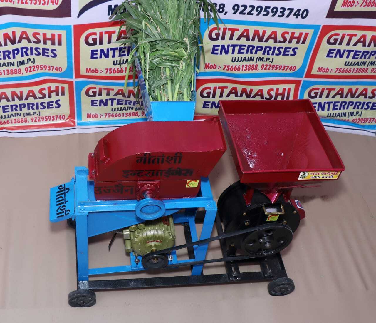2-in-1 Combined Blower And Chaff Cutter - 600kg/hr Capacity, Stainless Steel Build, Red And Blue Color, 1/2/3 Hp Air-cooled Motor, Electric Start, 150 Kg Weight, 1-year Warranty