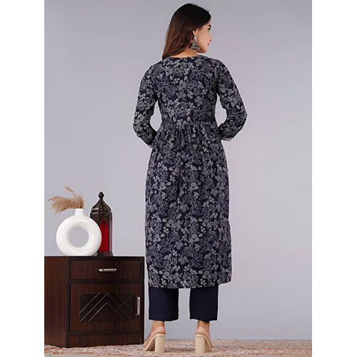 Floral Printed Round Neck Kurta Set - Cotton Material, Customized Size, Multi-color Options | Elegant Embroidered Design, All-season Comfort, Includes Trousers And Dupatta