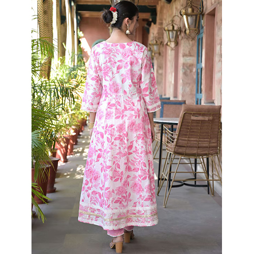 Different Available Floral Printed Regular Mirror Work Anarkali Kurta With Trousers And Dupatta