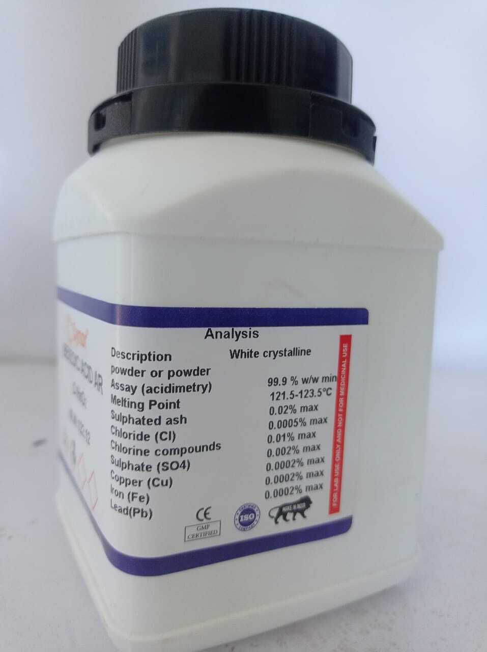 Benzoic Acid Ar (500 Gm) - White Solid Organic Compound, C6h5cooh | Analytical Reagent, Antimicrobial, Food Additive, High Purity, Industrial Use, Preservative