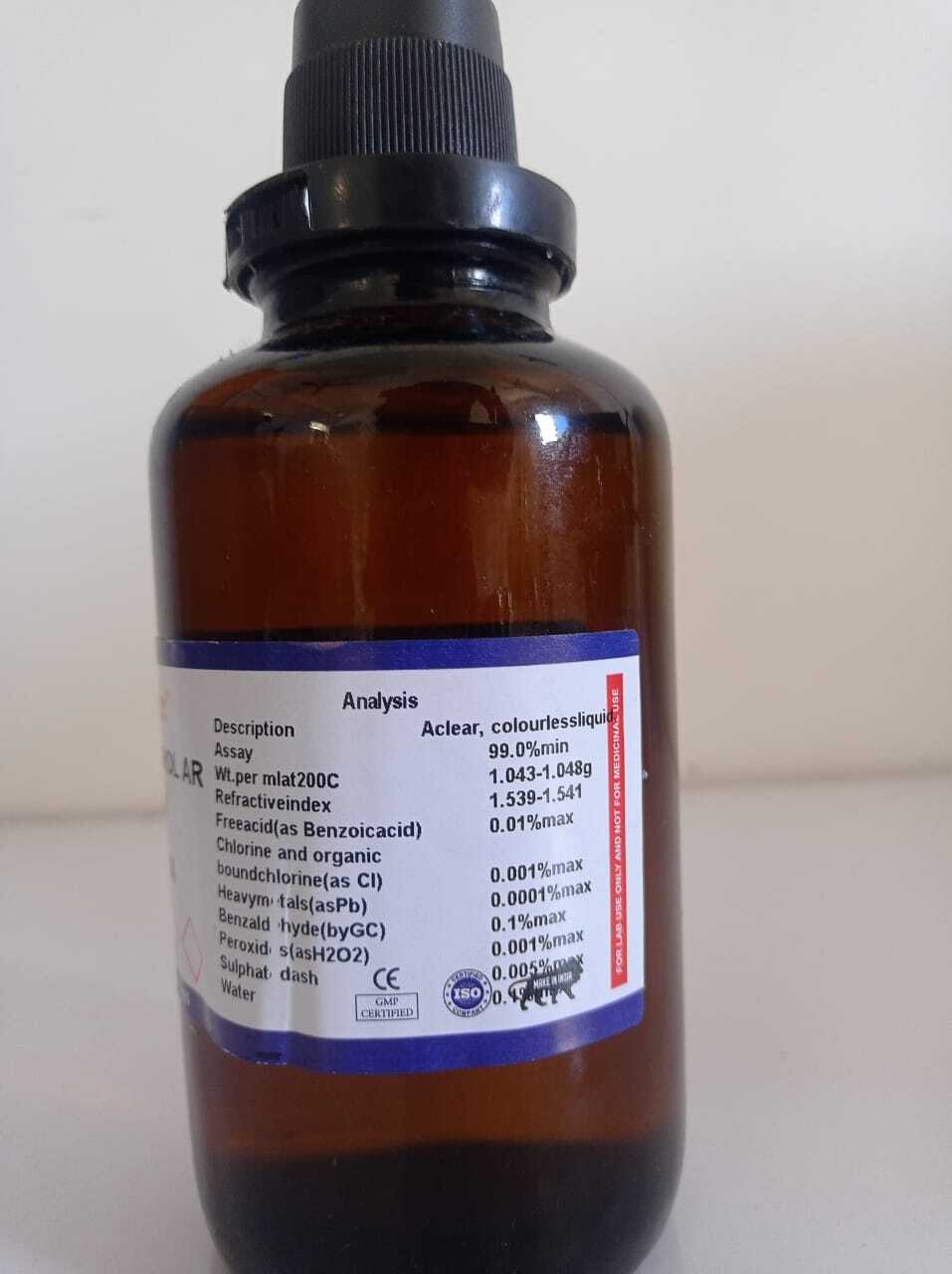 Benzyl Alcohol Ar (500ml) - Chemical Formula: C7h8o, Color: Colorless | Features: Analytical Grade, High Purity, Low Toxicity, Versatile Solvent