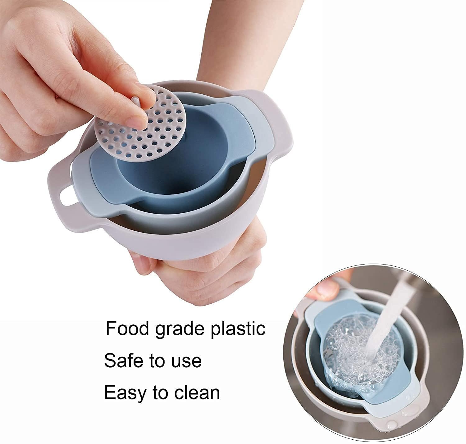 Imaani 5 In 1 Kitchen Funnel / Strainer /Filter For Easy , Capacity(inch): 20 Inch - Color: Grey & Blue