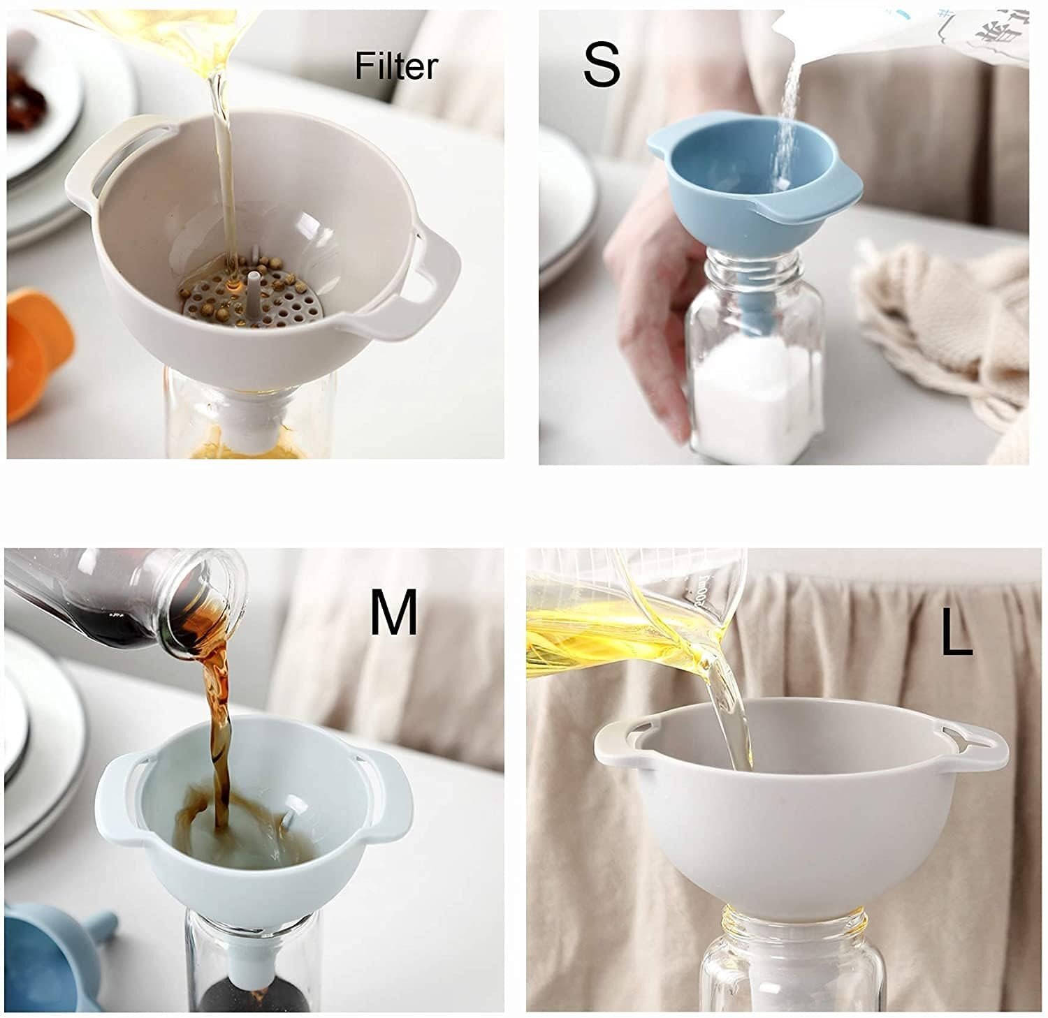 Imaani 5 In 1 Kitchen Funnel / Strainer /Filter For Easy , Capacity(inch): 20 Inch - Color: Grey & Blue