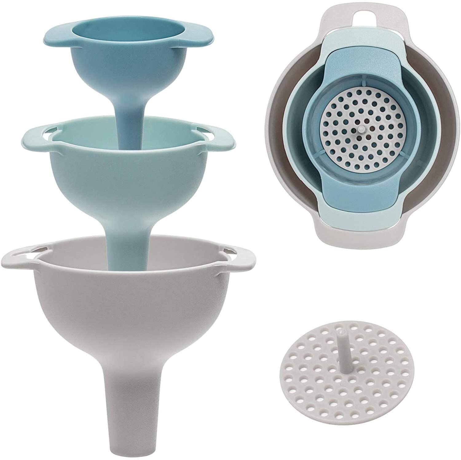 Imaani 5 In 1 Kitchen Funnel / Strainer /Filter For Easy , Capacity(inch): 20 Inch - Color: Grey & Blue