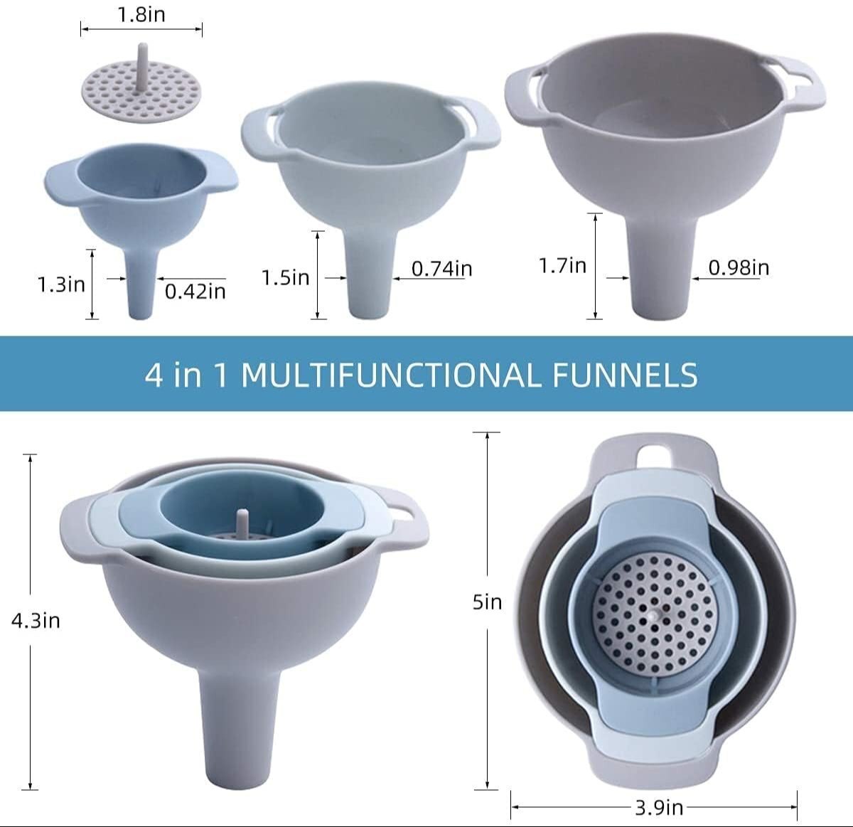 Imaani 5 In 1 Kitchen Funnel / Strainer /Filter For Easy , Capacity(inch): 20 Inch - Color: Grey & Blue