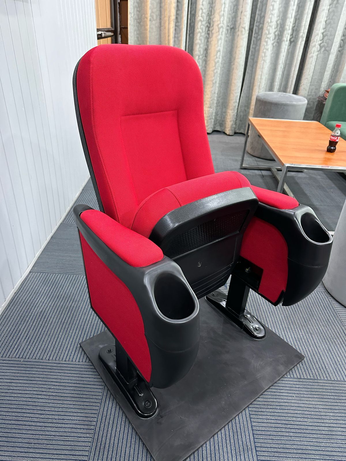 Luxury Cinema Chairs - Fabric & Metal, 29x22 Inch Dimensions | Push Back Seat Auto Tip-up, Common Cushioning On Armrest