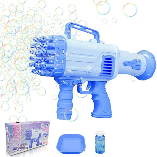 Automatic 32 Holes Bubble Gun - Plastic Material, 150 Grams Weight, Blue Color | Features Automatic Bubble Production for Endless Fun