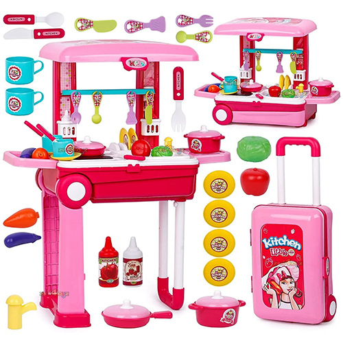 Kids Cooking Set - Lightweight Plastic, Ideal for Ages 7-10, Vibrant Pink Color, Big Kitchen Experience