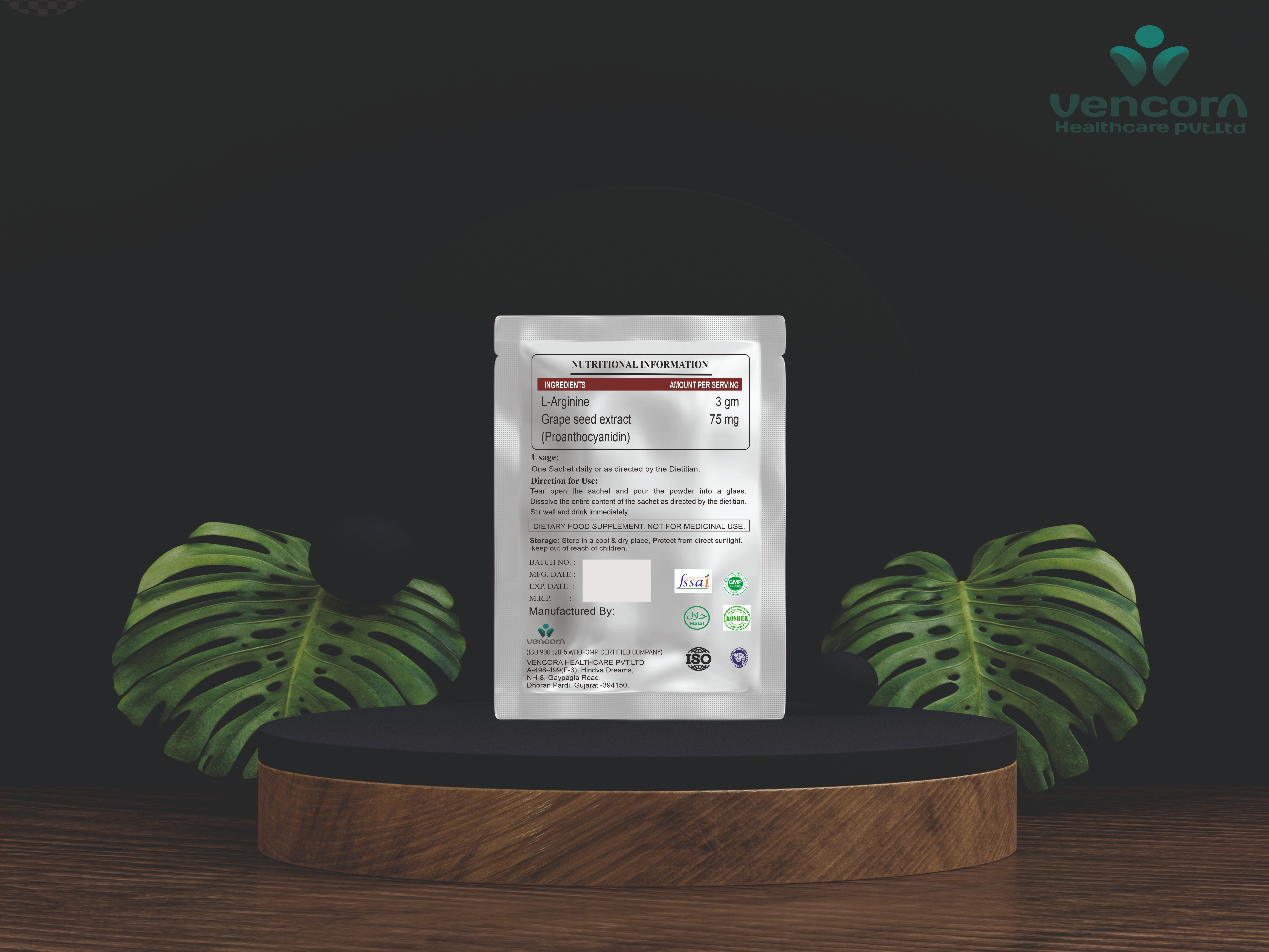 L-arginine Sachet - Customized Flavored Powder | Supports Immune Health, Manages Angina, Enhances Blood Flow, 36-month Shelf Life