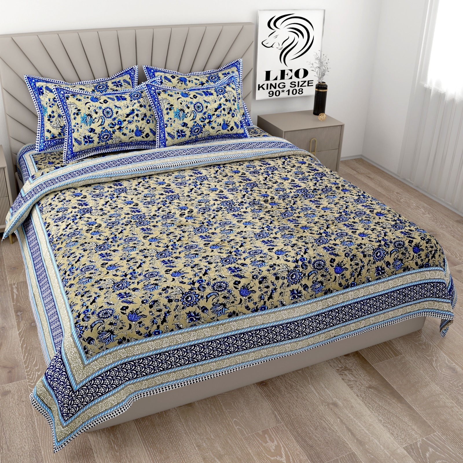 King Size Cotton Bed Sheets - Color: Blue