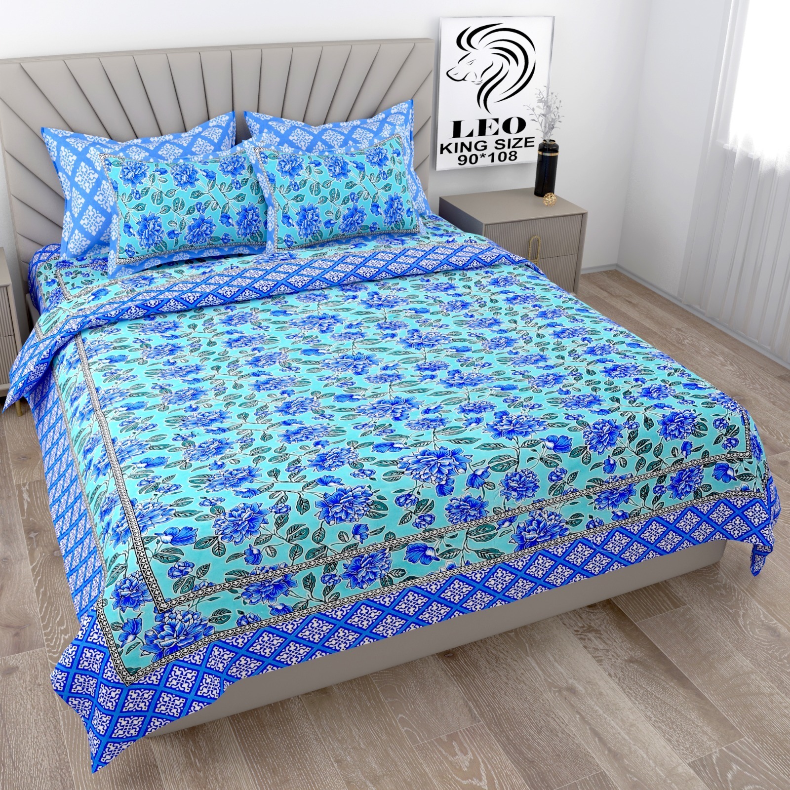 King Size Cotton Bed Sheets - Color: Blue