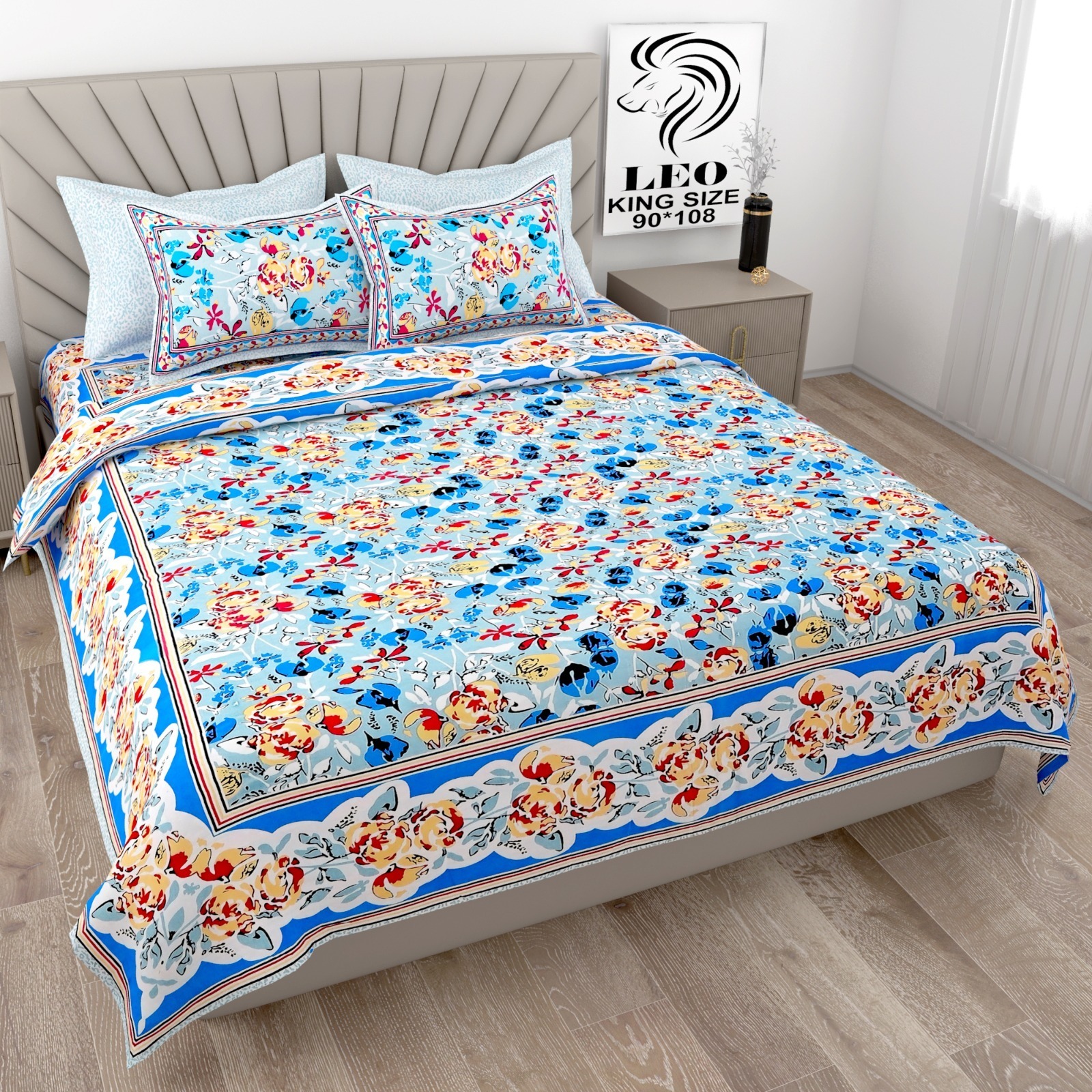Premium Design Cotton Bedsheets - Color: Blue