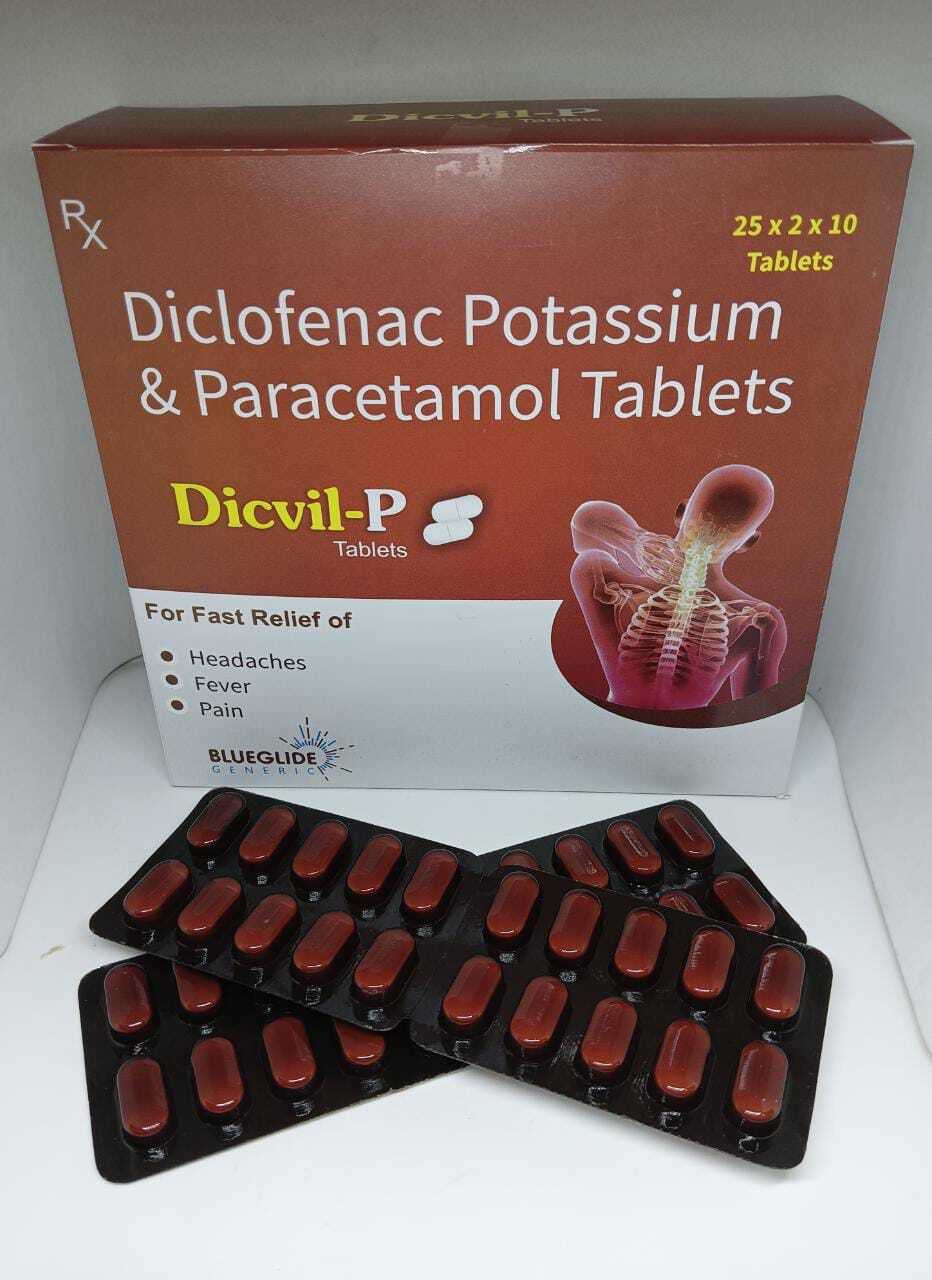 Diclofenac Potassium Paracetamol Tablets - Packing Of 25x2x10, Suitable For Adults | Anti-bacterial, General Medicines, Store In Cool, Dry & Dark Place