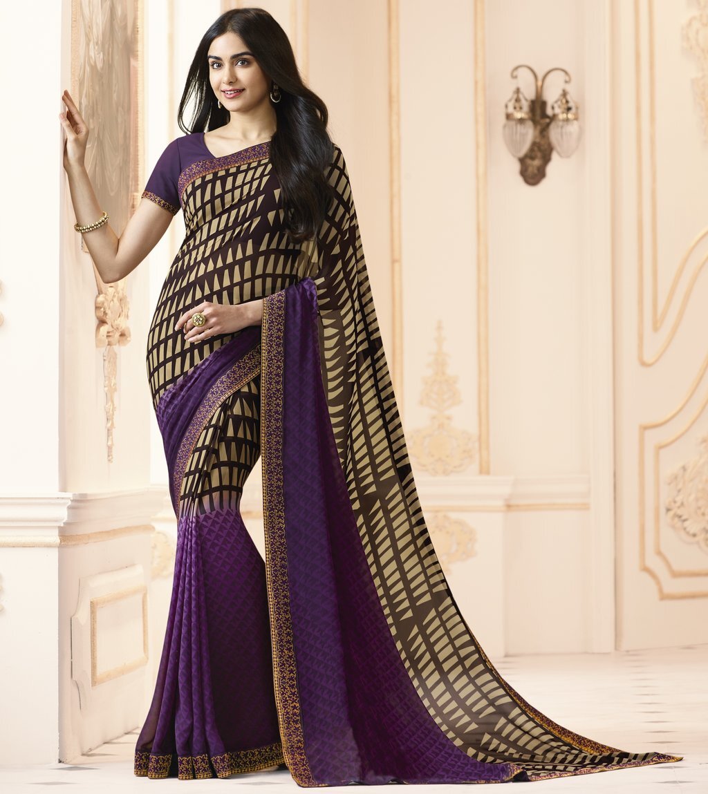 Georgette Stylist Saree - Georgette Fabric, 5.5 Mtr Length, Blouse In Banglori Silk 0.80 Mtr Length | Features: Anti-wrinkle, Washable, Printed Design, All Season