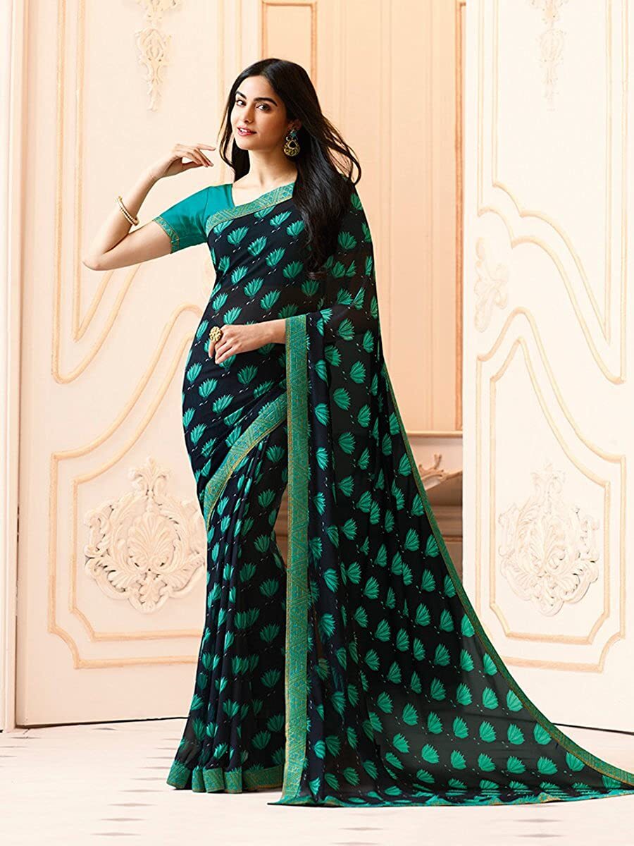 Georgette Stylist Saree - Georgette Fabric, 5.5 Mtr Length, Blouse In Banglori Silk 0.80 Mtr Length | Features: Anti-wrinkle, Washable, Printed Design, All Season