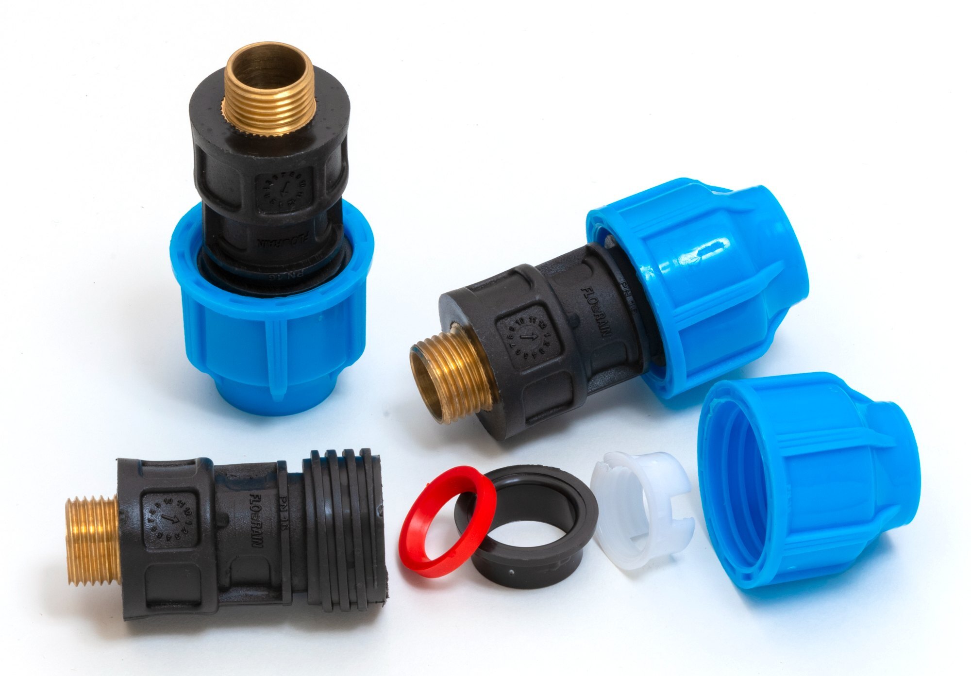 Pp Compression Brass Male Threaded Adapter - Color: Black & Blue