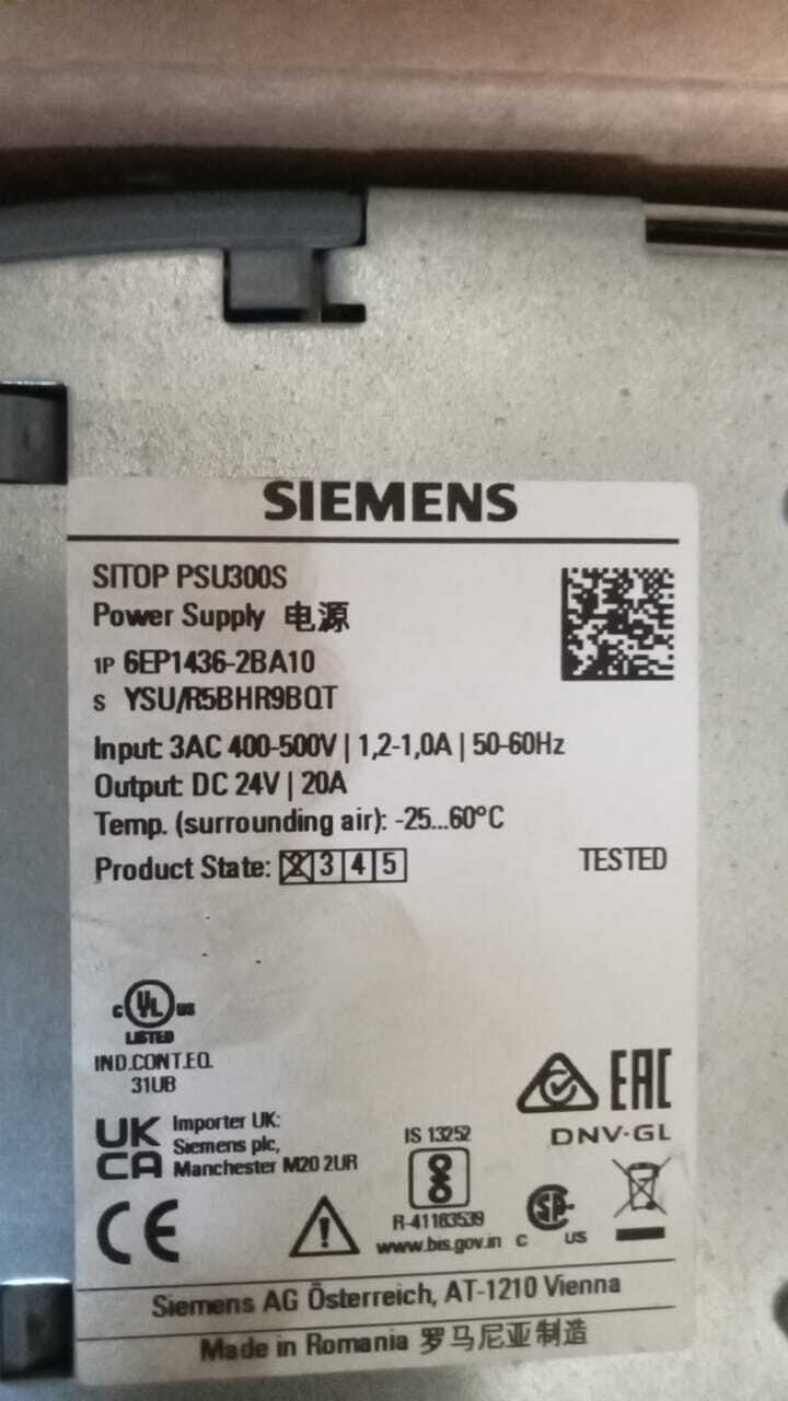 Siemens 6ep1 436-2ba10 Power Supply - 24v Dc 20a Output 400-500v Input | 3-phase Industrial Automation Ip20 Rated New Box Pack