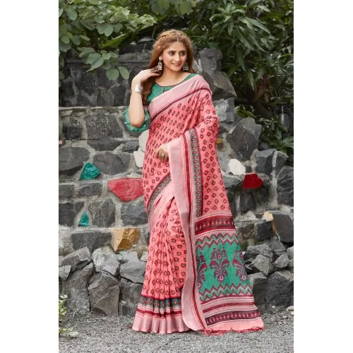 Apple Pure Linen Digital Printed Saree By Apple Lifestyle Industries Limited
