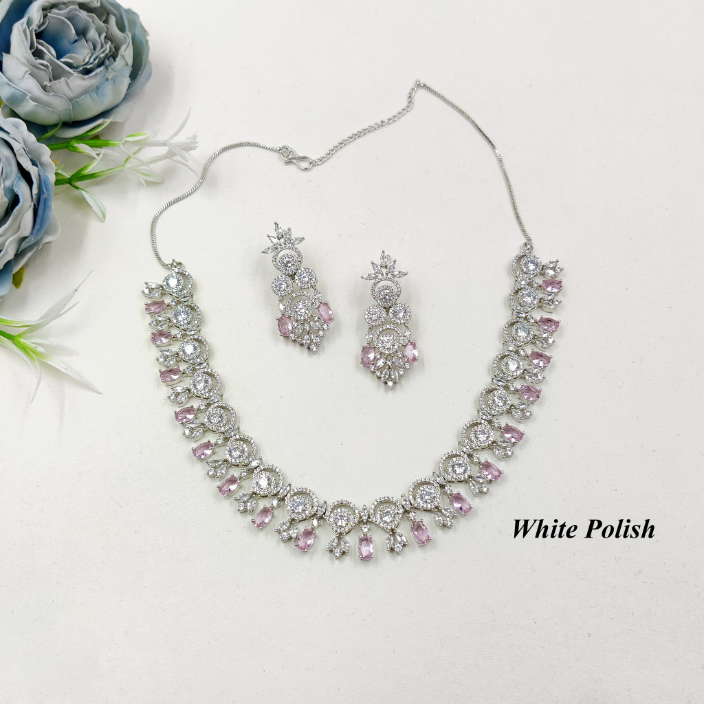 Designer American Diamond Necklace Set - American Diamond, Adjustable Sizes, Elegant Design | Perfect For Weddings, Engagements, Parties, Thoughtful Gift