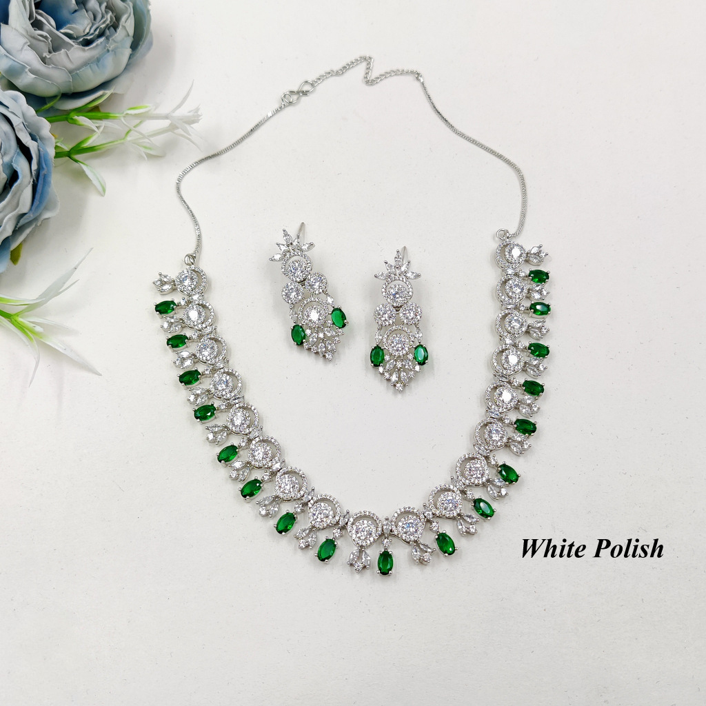 Designer American Diamond Necklace Set - American Diamond, Adjustable Sizes, Elegant Design | Perfect For Weddings, Engagements, Parties, Thoughtful Gift