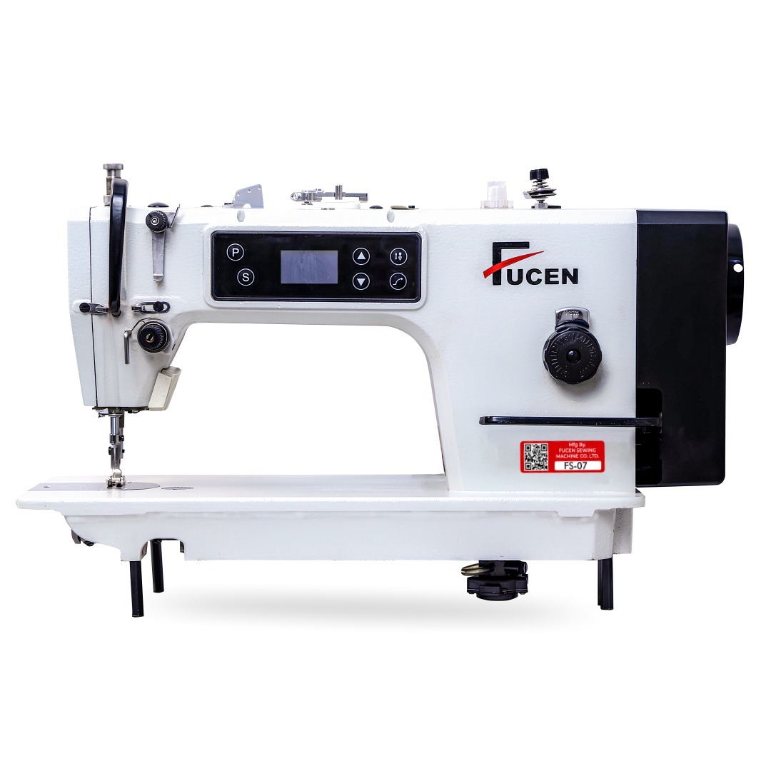 White Fs-07: High Speed Direct Drive, Needle Positioning, Soft Start Single Needle Lockstitch Sewing Machine With Front Led Control Panel.