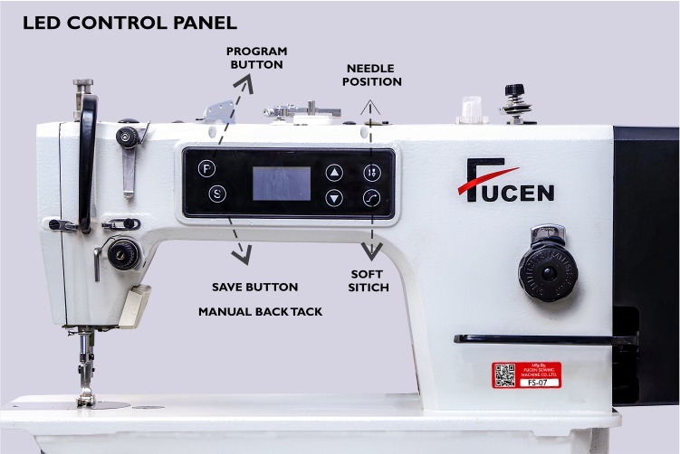 White Fs-07: High Speed Direct Drive, Needle Positioning, Soft Start Single Needle Lockstitch Sewing Machine With Front Led Control Panel.