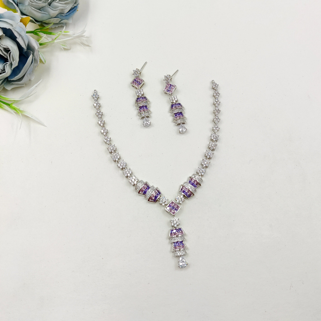 Elegant American Diamond Necklace Set - Premium Quality Cubic Zirconia, Stunning Silver Tone Finish | Perfect For Formal Occasions, Gift-ready Packaging