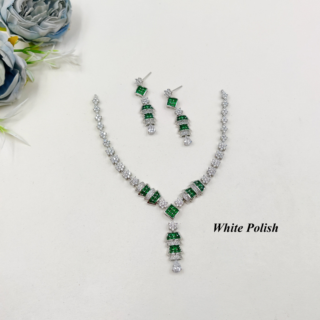 Elegant American Diamond Necklace Set - Premium Quality Cubic Zirconia, Stunning Silver Tone Finish | Perfect For Formal Occasions, Gift-ready Packaging