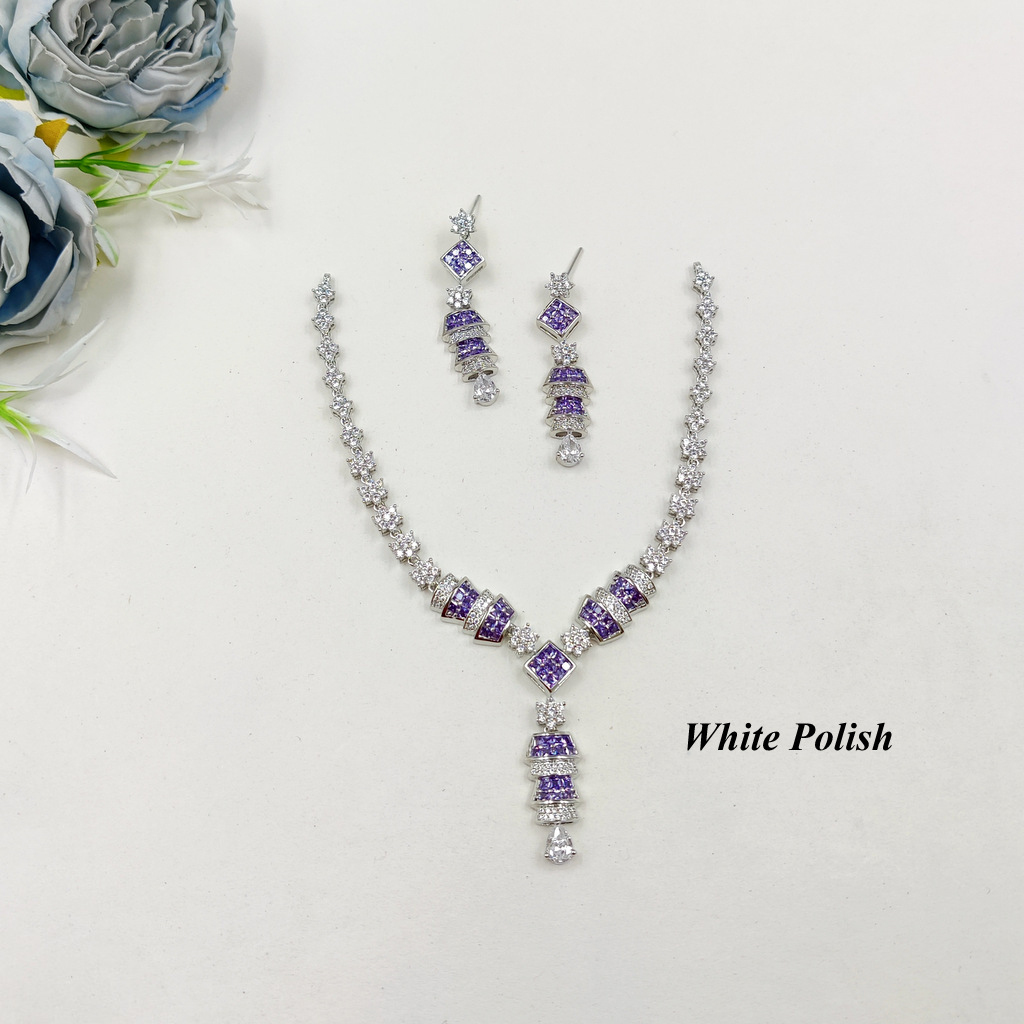 Elegant American Diamond Necklace Set - Premium Quality Cubic Zirconia, Stunning Silver Tone Finish | Perfect For Formal Occasions, Gift-ready Packaging
