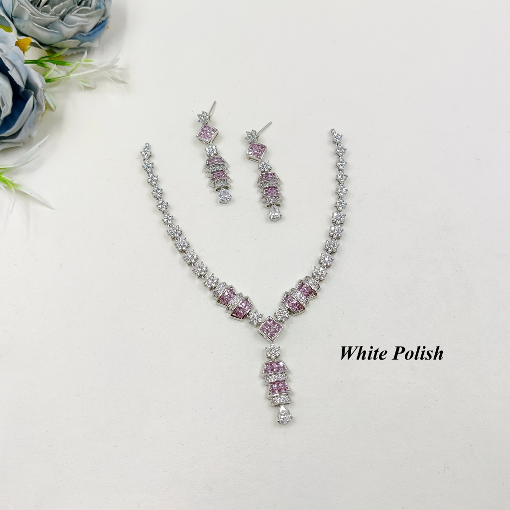 Elegant American Diamond Necklace Set - Premium Quality Cubic Zirconia, Stunning Silver Tone Finish | Perfect For Formal Occasions, Gift-ready Packaging