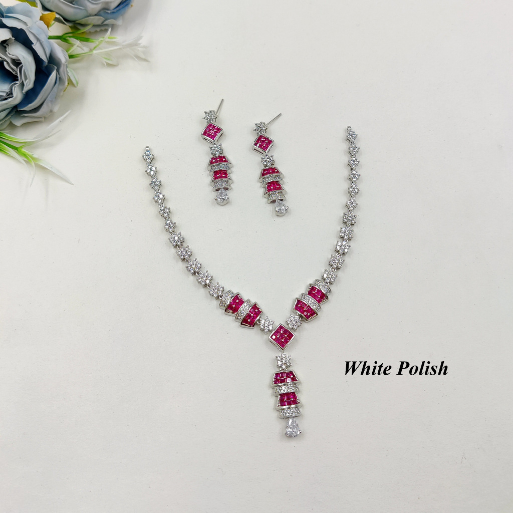 Elegant American Diamond Necklace Set - Premium Quality Cubic Zirconia, Stunning Silver Tone Finish | Perfect For Formal Occasions, Gift-ready Packaging
