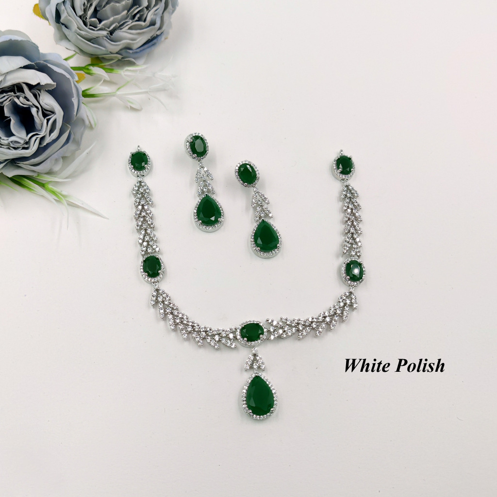 Modern Designer American Diamond Necklace Set - Crafted From High-quality American Diamonds, Adjustable Sizes Available, Elegant Necklace And Earring Set For Special Occasions