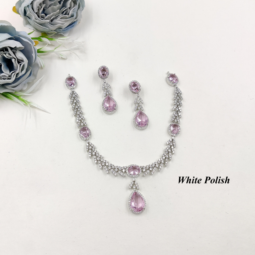 Modern Designer American Diamond Necklace Set - Crafted From High-quality American Diamonds, Adjustable Sizes Available, Elegant Necklace And Earring Set For Special Occasions