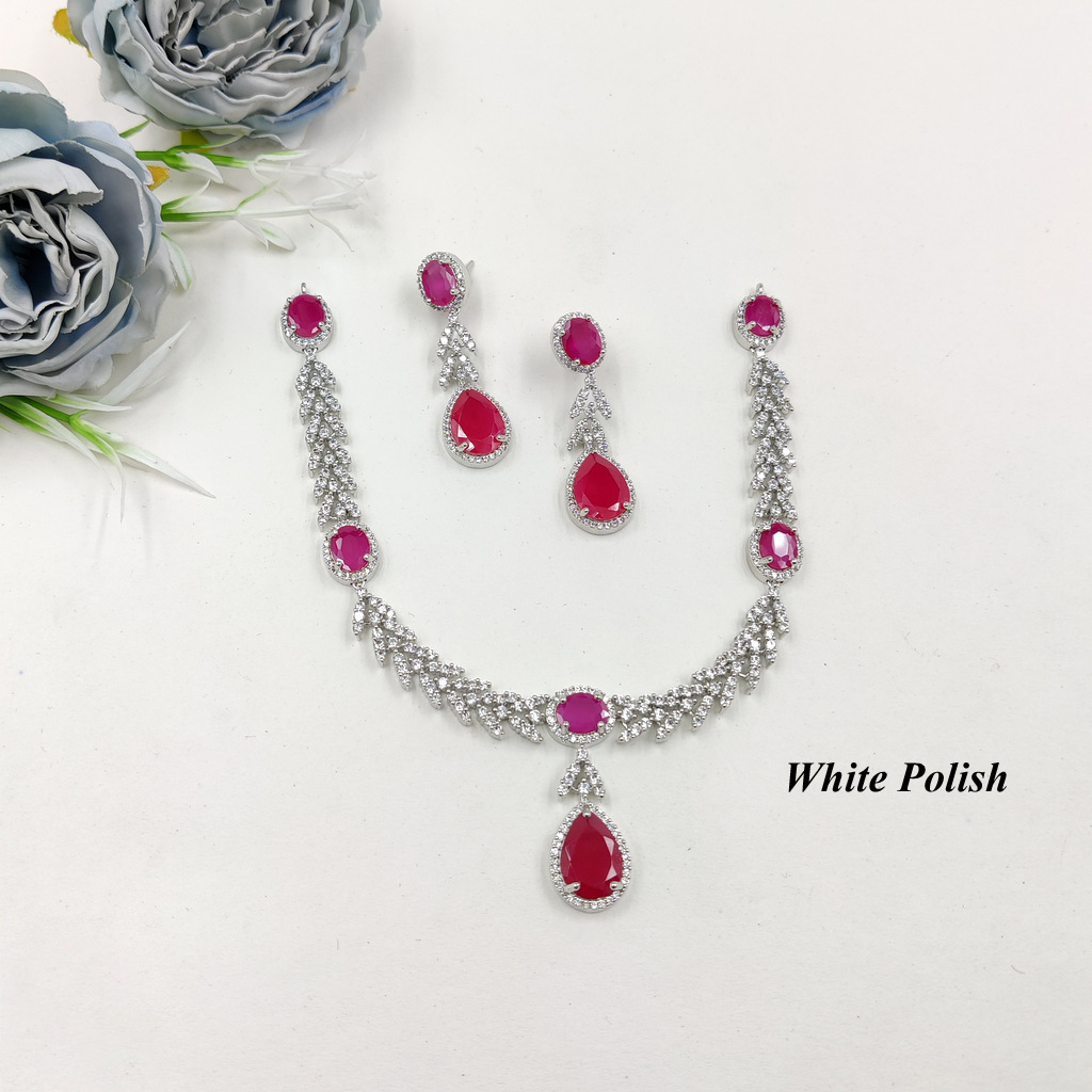 Modern Designer American Diamond Necklace Set - Crafted From High-quality American Diamonds, Adjustable Sizes Available, Elegant Necklace And Earring Set For Special Occasions