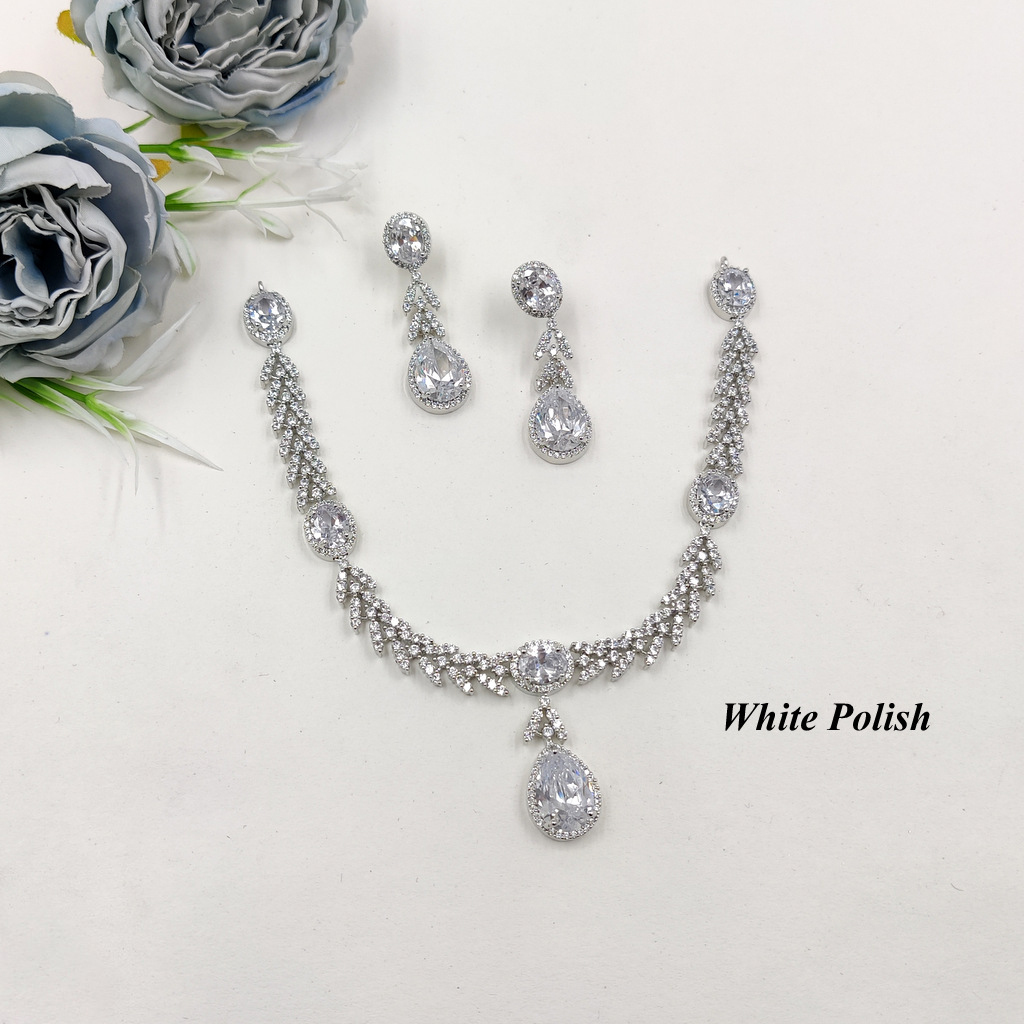 Modern Designer American Diamond Necklace Set - Crafted From High-quality American Diamonds, Adjustable Sizes Available, Elegant Necklace And Earring Set For Special Occasions