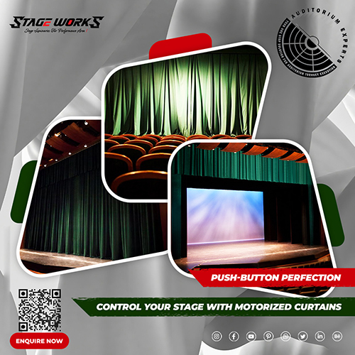 Vertical Stage Motorized Crushed Silk Curtain - Color: Red