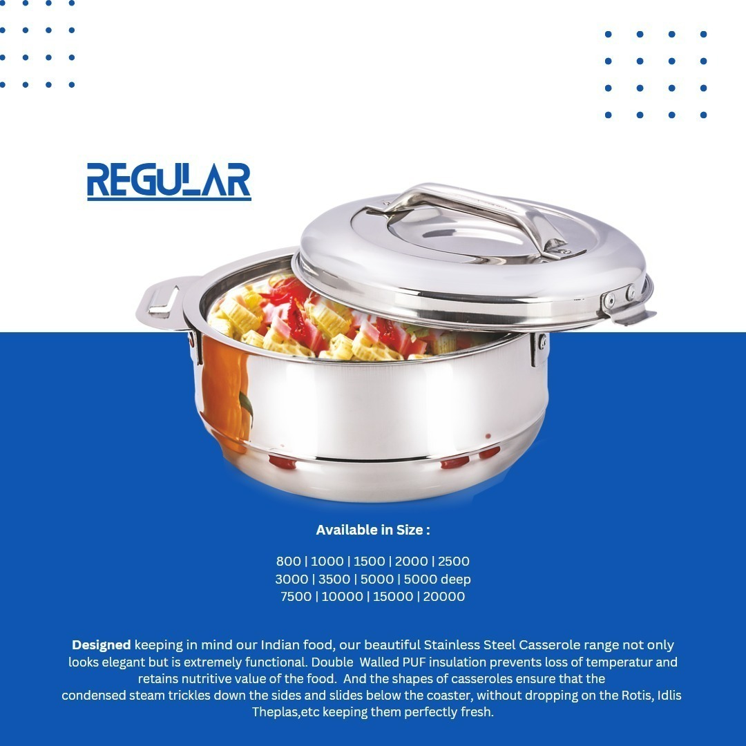 Regular Stainless Steel Insulated Casseroles - All Sizes Superior Heat Retention And Effortless Maintenance