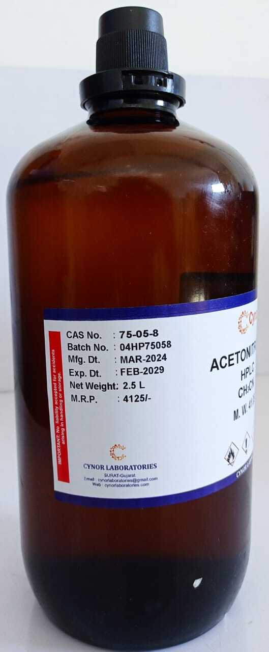Acetonitrile For Hplc (2.5 Ltr) - 2.5 Liter Glass Bottle, Accurate Hplc Grade Lab Reagent, High Purity, Reliable Ch3cn, Molecular Weight 41.05 G/mol