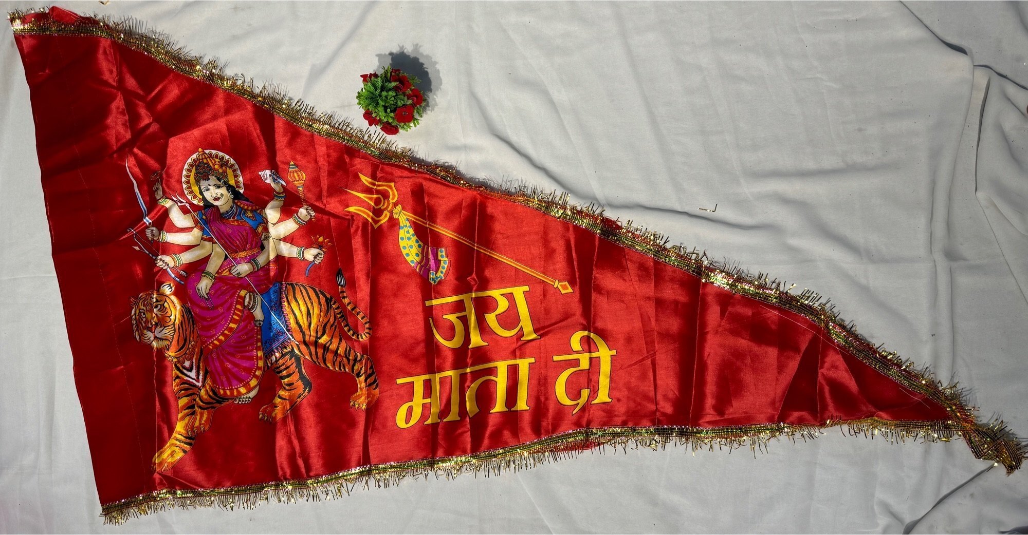 Jai Mata Flag - Polyester Material, Sizes 20x30, 30x45, 40x60 | Customizable Color, Logo, & Style For Flying Or Hanging, Ideal For Promotion